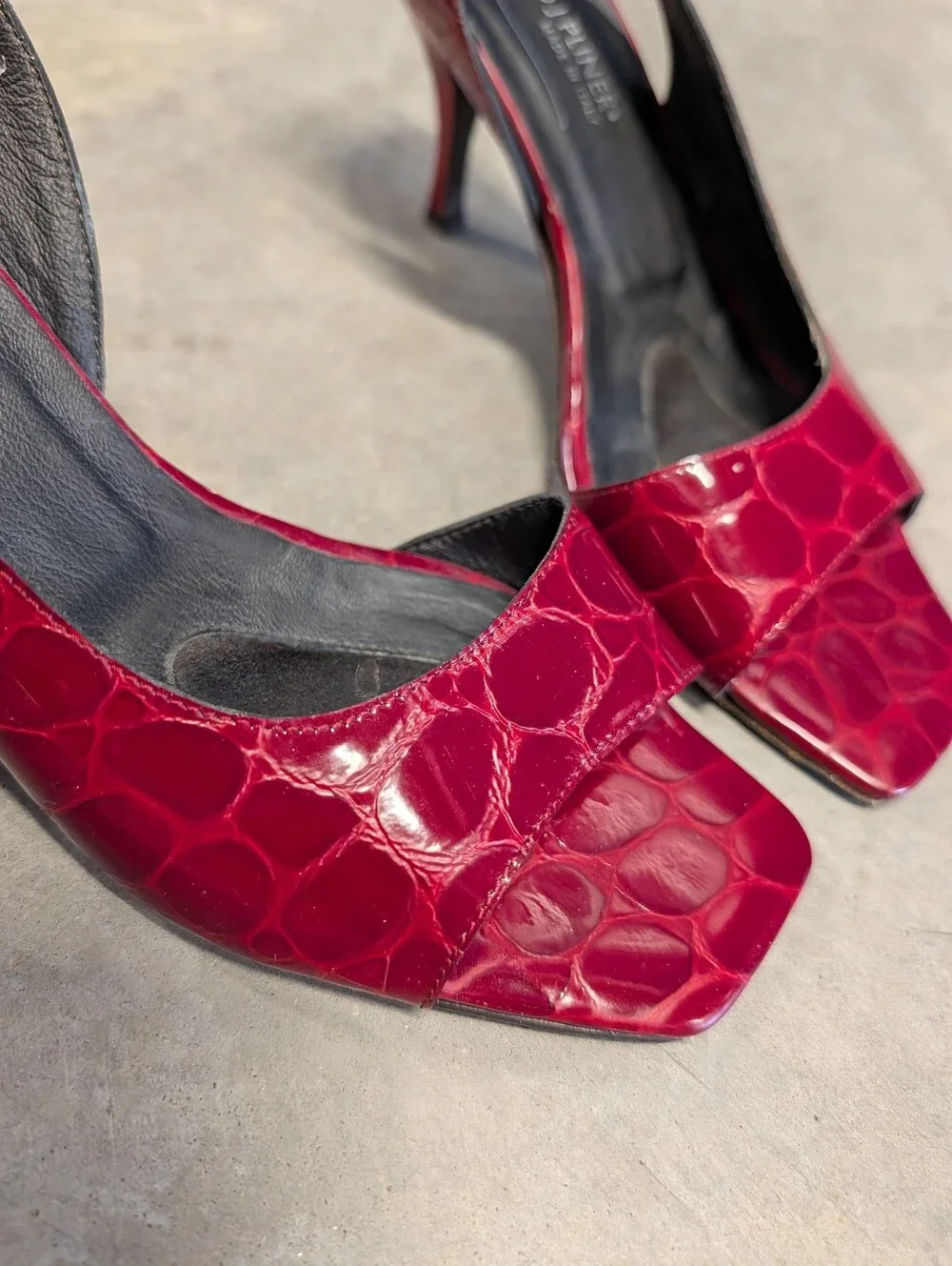 DONALD J PLINER red moc croc slingback heels 8